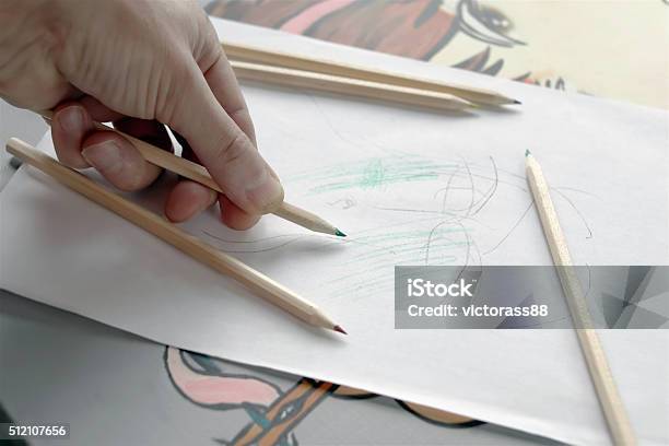 Hand Drafting Sketch Stock Photo - Download Image Now - Abstract, Artist, Close-up