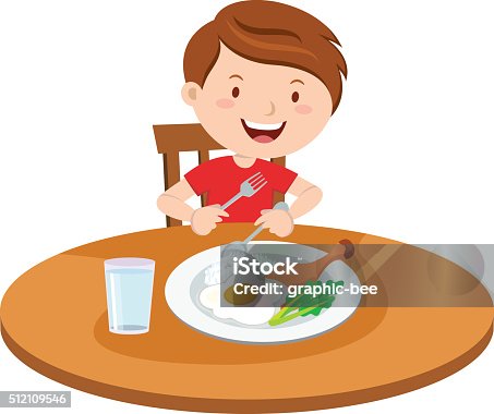 1,644 Boy Eating Dinner Illustrations & Clip Art - iStock | Kid eating  dinner, Family dinner, Chores