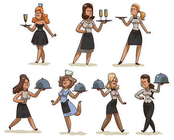 Vector illustration of Set of waitresses