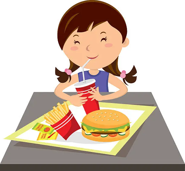 Vector illustration of Girl eating fast food