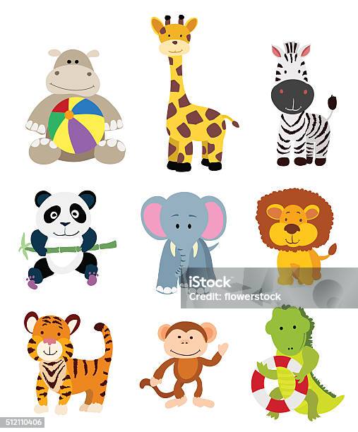 Set Of Vector Jungle Cartoon Animals Stock Illustration - Download Image Now - Animal, Bear, Buoy