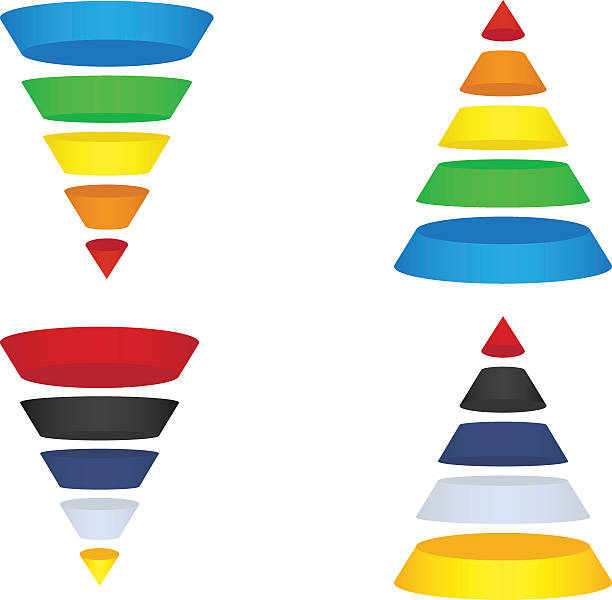 belüftung leitet und die pyramiden - conversion funnel stock-grafiken, -clipart, -cartoons und -symbole