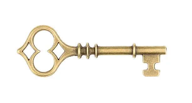 Photo of Old key isolated on white background. without shadow