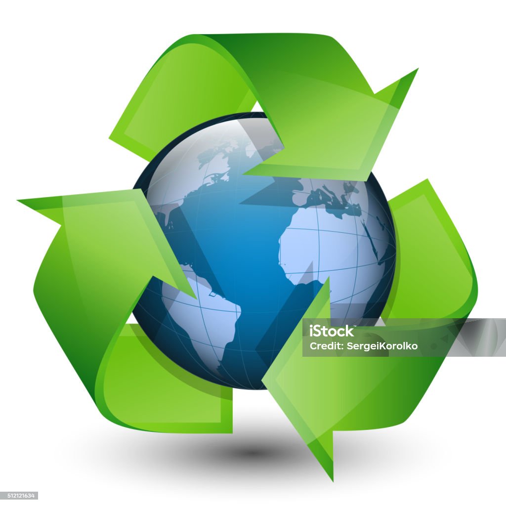 Recycling arrows and blue earth. Recycling arrows and blue earth. Vector illustration on white background Globe - Navigational Equipment stock vector
