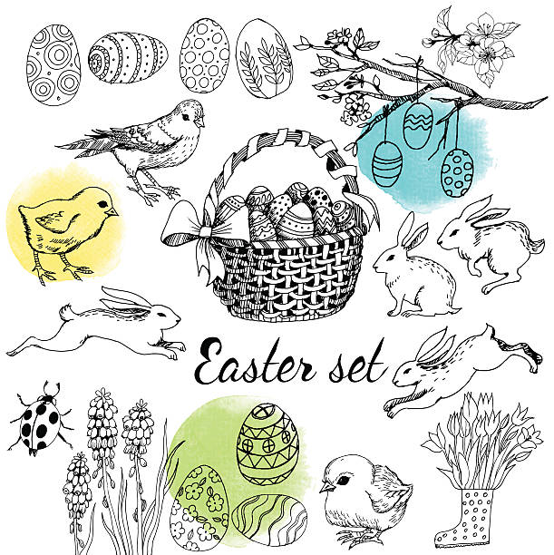 Happy Easter Happy Easter cards design set easter drawings stock illustrations