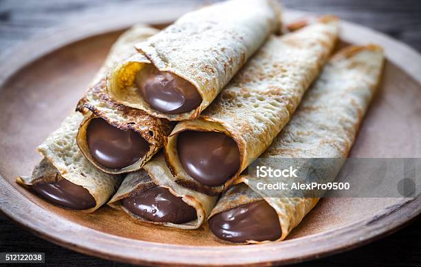 Crepes With Chocolate Cream Stock Photo - Download Image Now - Crêpe - Pancake, Chocolate, Pancake