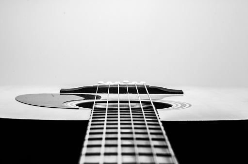 Acoustic guitar strings, Close up. Isolated on white.