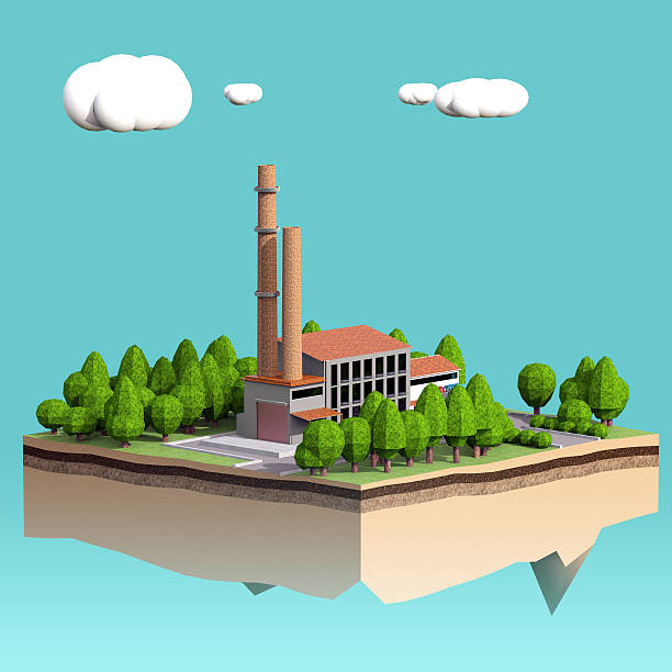 istock little factory with chimneys surrounded by trees on small island 512123512