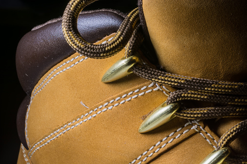 Classic Yellow Leather Shoes, Genuine. Unique Style, Handmade Craftsmanship. Close up, Focus on Details. Macro