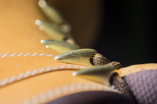 Classic Yellow Leather Shoes, Genuine. Unique Style, Handmade Craftsmanship. Close up, Focus on Details. Macro