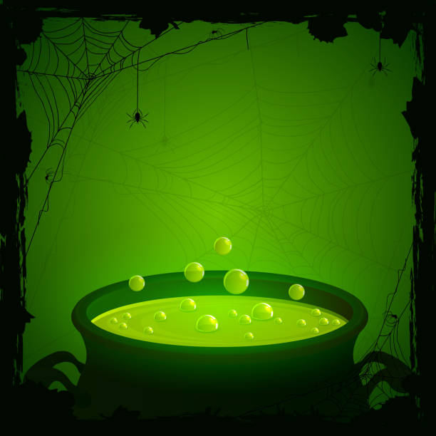 halloween-hintergrund mit grünen zaubertrank - potion stock-grafiken, -clipart, -cartoons und -symbole