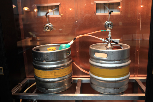 Two kegs with beer at an old brewery