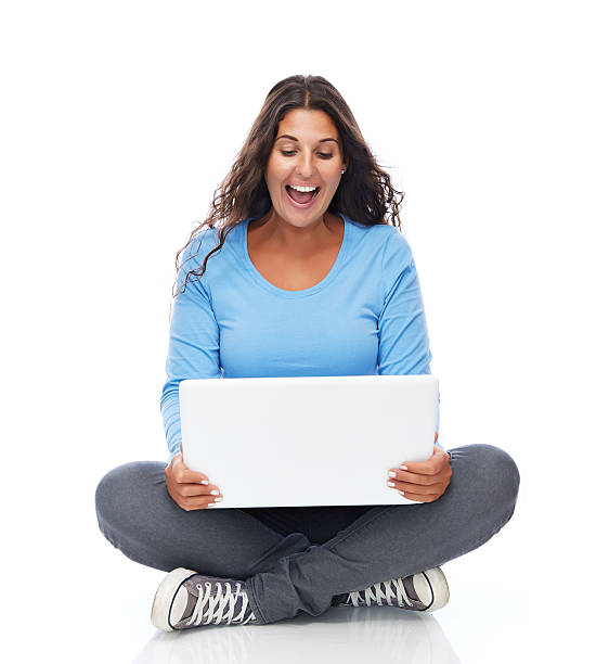 Excited College Student With Laptop stock photo