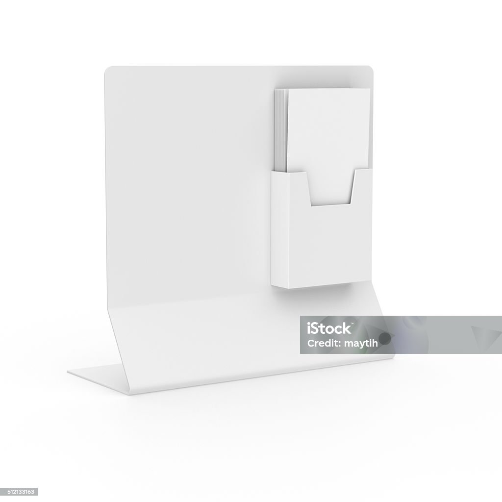 Blank holder with leaflets or dl size flyers Blank box holder with dl size leaflets. Render image Isolated on white Brochure Stock Photo