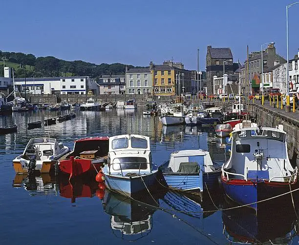 The harbour in the main port of Douglas on the Isle of Man in the Irish Sea.