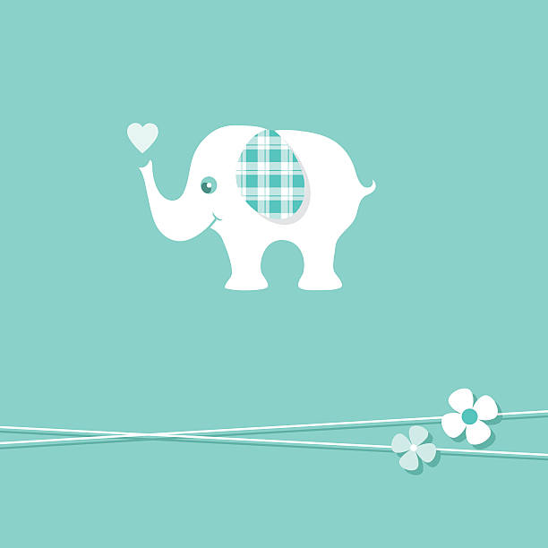 blue baby boy elephant greeting card illustration of blue baby boy elephant with heart and flowers on white background elephant ear plant stock illustrations