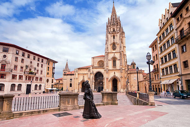 Oviedo Cathedral on Plaza Alfonso II the Chaste in Asturias stock photo