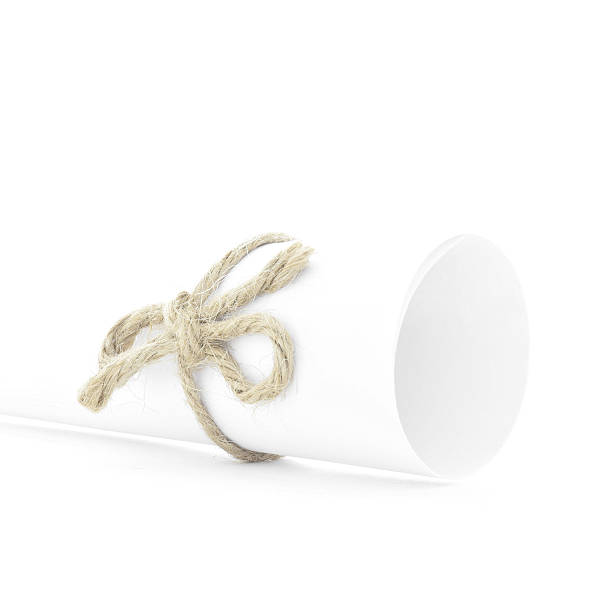 istock Handmade natural cord bow tied on white paper roll isolated 512148392