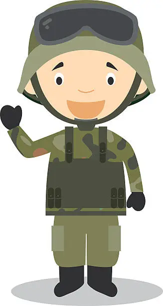 Vector illustration of Cute cartoon vector illustration of a soldier