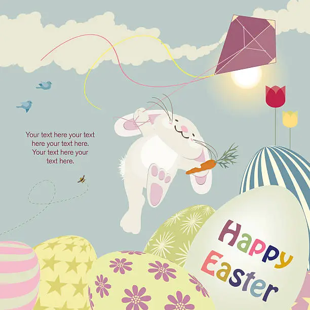 Vector illustration of Easter Bunny with Kite