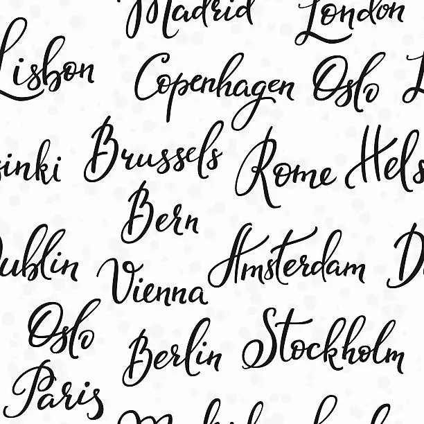 Vector illustration of Lettering seamless pattern europe capitals