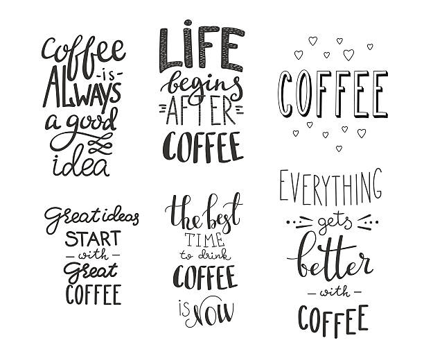 ilustraciones, imágenes clip art, dibujos animados e iconos de stock de cita café vector de conjunto tipografía - illustration and painting vector merchandise retail