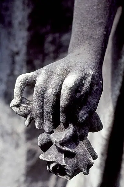 Cemetery statuary, hand, rose, sympathy, sorrow, remembrance, grave, death