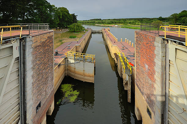 istock lock gates of the water dam in river 512152037