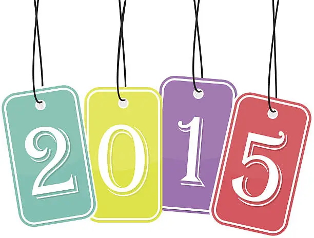 Vector illustration of Four colored stickers. Happy new year 2015