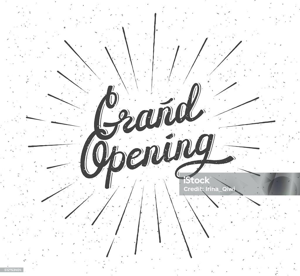 Grand Opening Lettering composition Grand Opening. Distressed background. Lettering Composition with burst. Black and white vector illustration Opening Ceremony stock vector