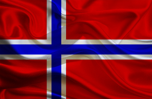 Norwegian flag, three dimensional render, satin texture