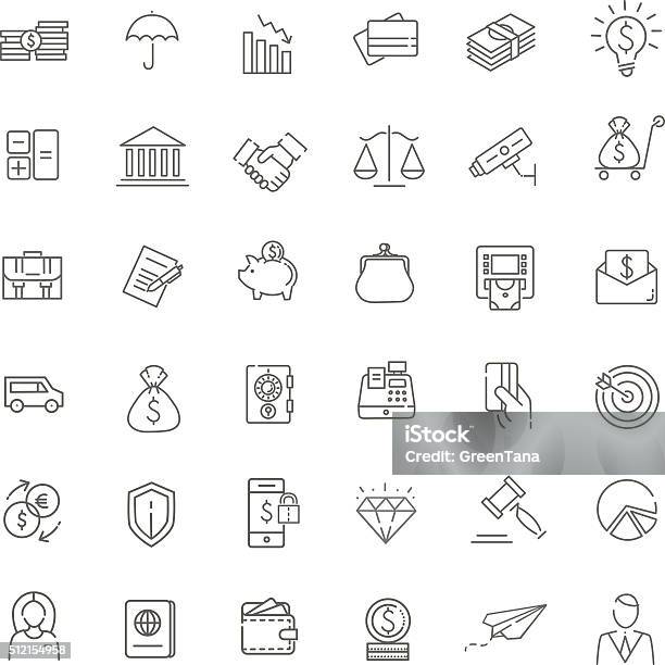 Dünne Linie Web Symbolsetgeld Finanzen Zahlungen Stock Vektor Art und mehr Bilder von Icon