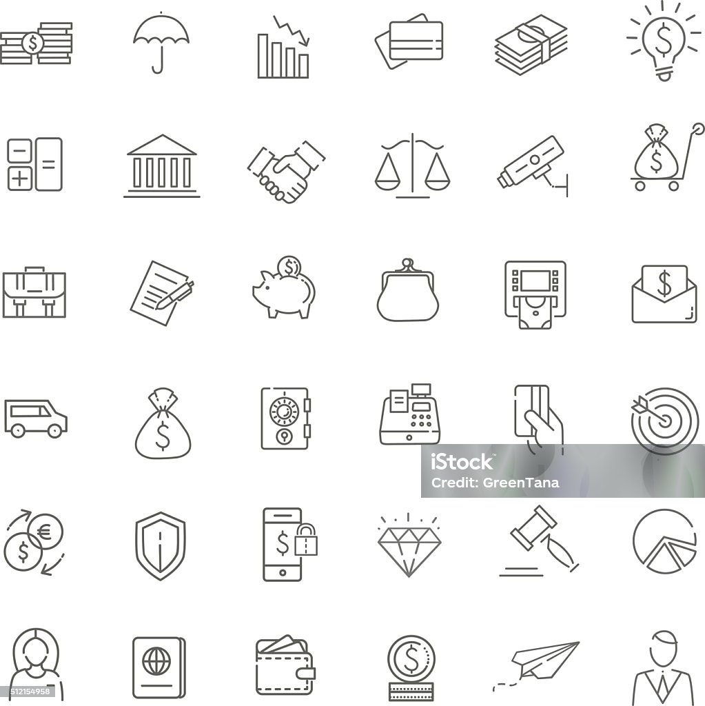 Delgado línea Web conjunto de iconos de dinero y finanzas, los pagos - arte vectorial de Ícono libre de derechos