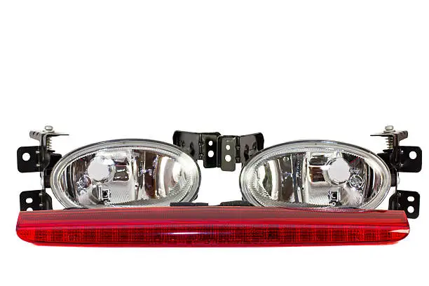 Auto parts. fog lights, stop signal isolated  on white background.