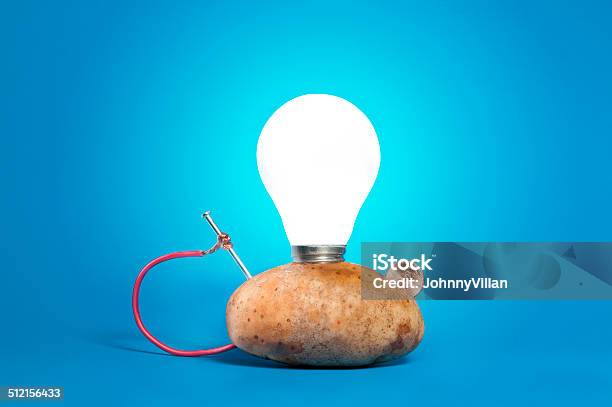 Potato Light On Stock Photo - Download Image Now - Raw Potato, Battery, Light Bulb