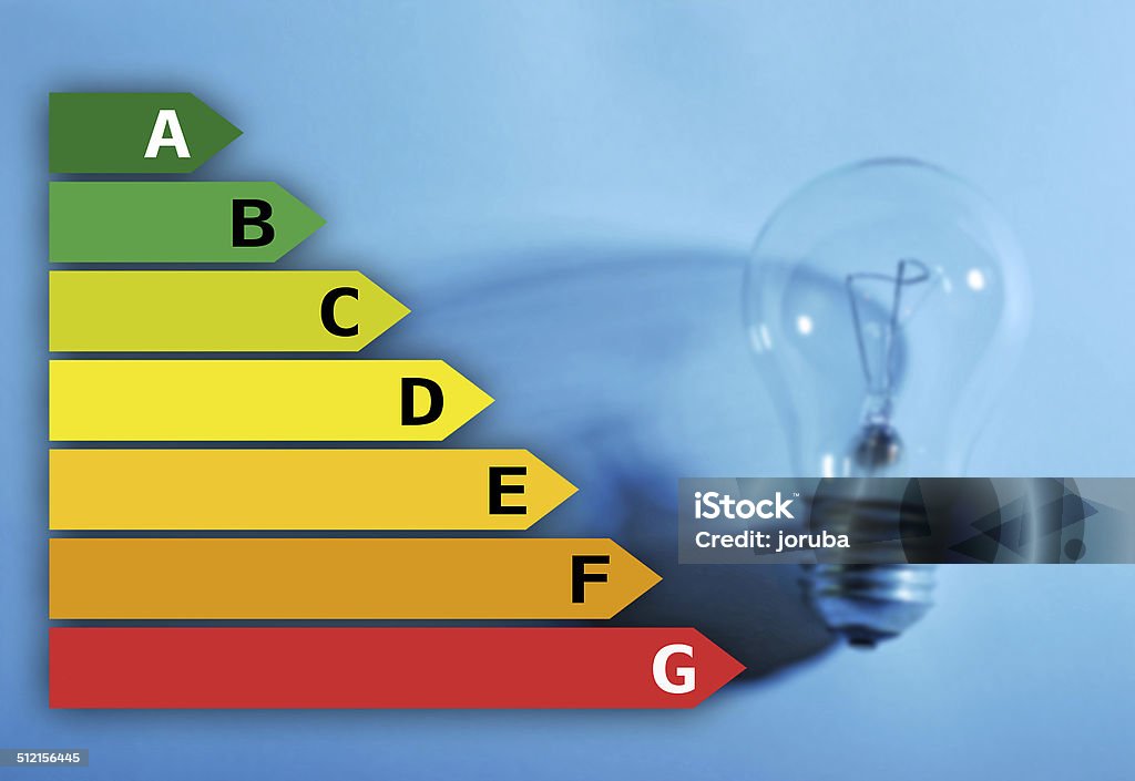 Energy saving lightbulb Energy saving chart with lightbulb on blue Chart Stock Photo