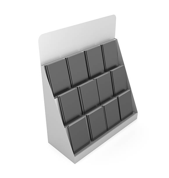 istock blank rack or display with lots of black catalogs 512156847