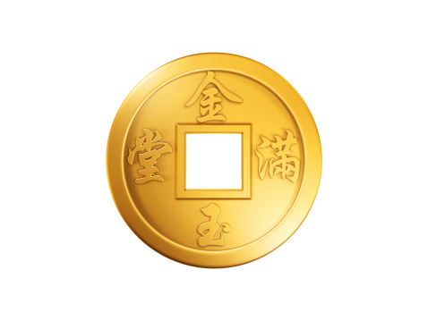 chinese gold coin isolated on white background
