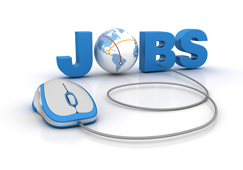 JOBS Word with Globe Earth and Computer Mouse