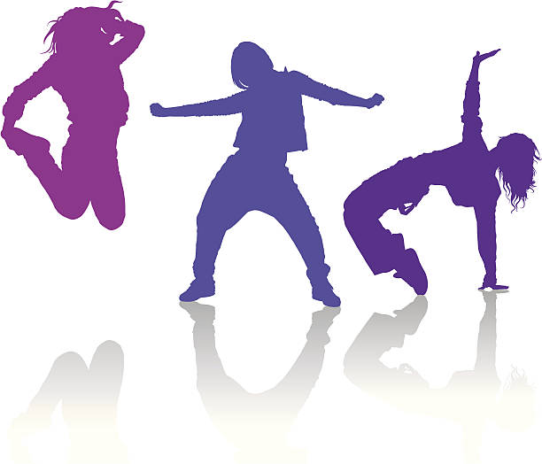 silhouetten von mädchen tanzen contemporary dance - hip hop stock-grafiken, -clipart, -cartoons und -symbole