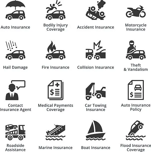 Vector illustration of Auto Insurance Icons