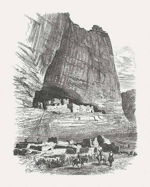 руины анасази из людей, штат аризона, сша, вуд гравировкой, опубликовано 1880 - anasazi stock illustrations