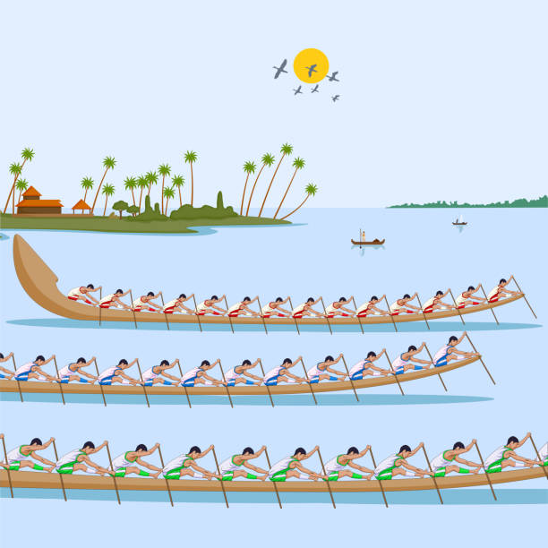 Boat race of Kerala for Onam celebration Boat race of Kerala for Onam celebration in vector elephant handler stock illustrations