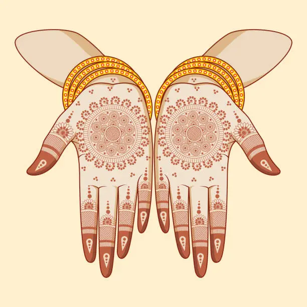 Vector illustration of Indian bride with mehandi in hand