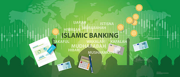 이슬람력 은행거래 샤리아 이람 이노코미 금융 자산 관리를 거래서를 - moroccan currency 이미지 stock illustrations