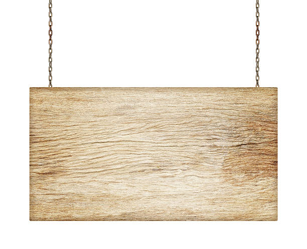 istock Wood sign from a chain isolated on white 512163124