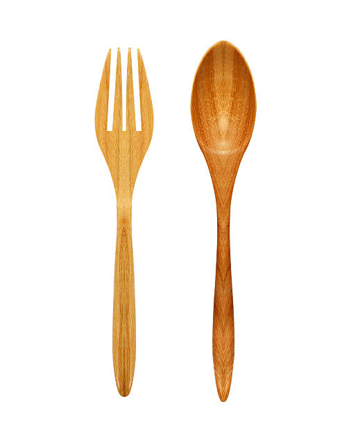 istock wooden spoons and fork Isolated on White Background 512163340