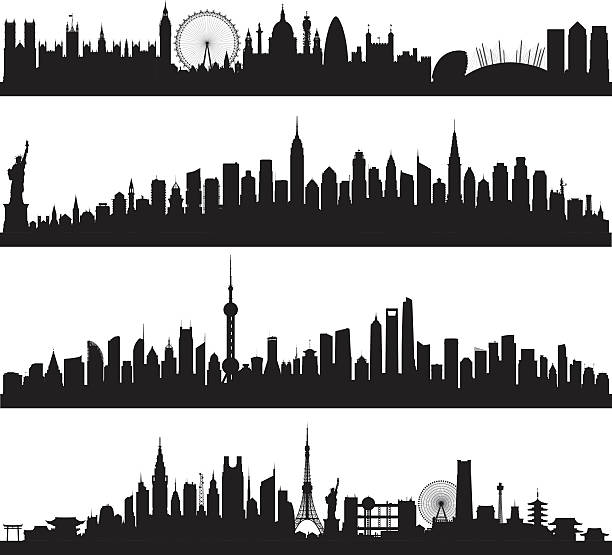 skylines (all buildings are complete and moveable) - londra i̇ngiltere illüstrasyonlar stock illustrations