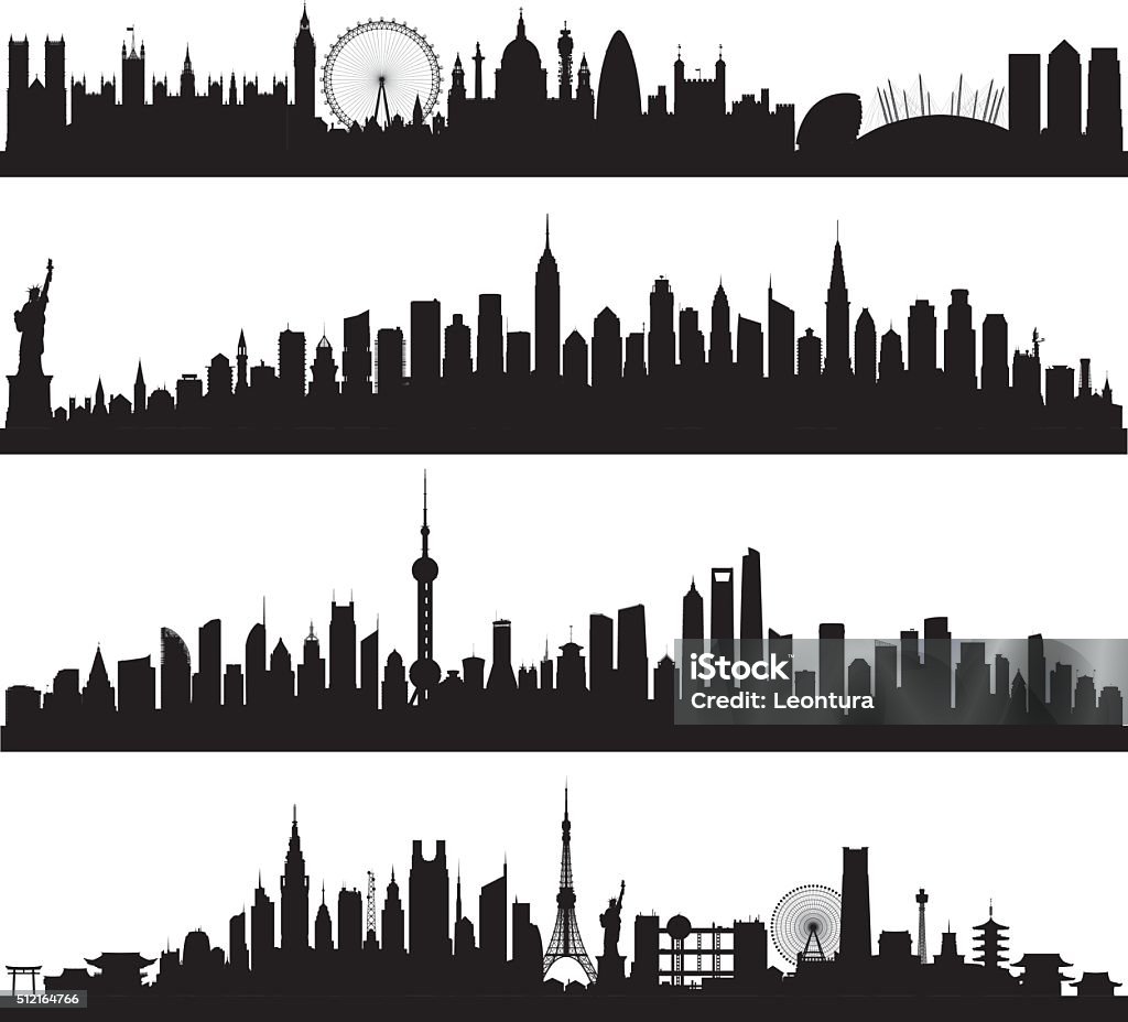 Skylines (All Buildings Are Complete and Moveable) Cities silhouette. All buildings are complete and moveable. Urban Skyline stock vector