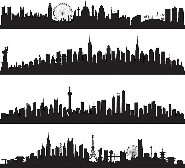 Vector illustration of Skylines (All Buildings Are Complete and Moveable)